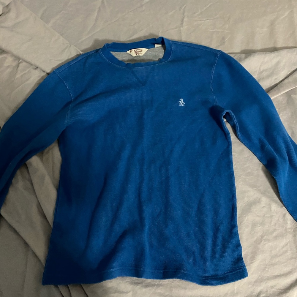 Electric Blue Penguin waffle long sleeve
